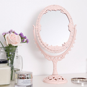 핑크 메탈 레이스 큐빅 스텐드 거울